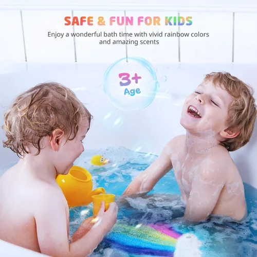 Vista 4 de Bomba de baño Rainbow Cloud para niñas, 2 bombas de baño extra grandes hechas a mano para niños burbujeantes, bombas de baño seguras para niños