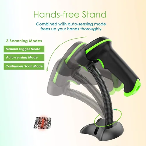 Vista 4 de NADAMOO Escáner de código de barras inalámbrico 2D con soporte, compatible con Bluetooth y conexión inalámbrica 2.4G y por cable, escáner de código