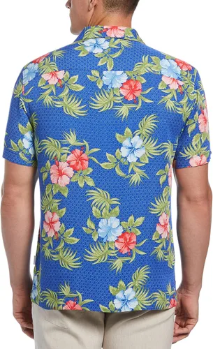 Vista 2 de Cubavera Camisa de manga corta con botones y cuello de campamento con estampado floral para hombre