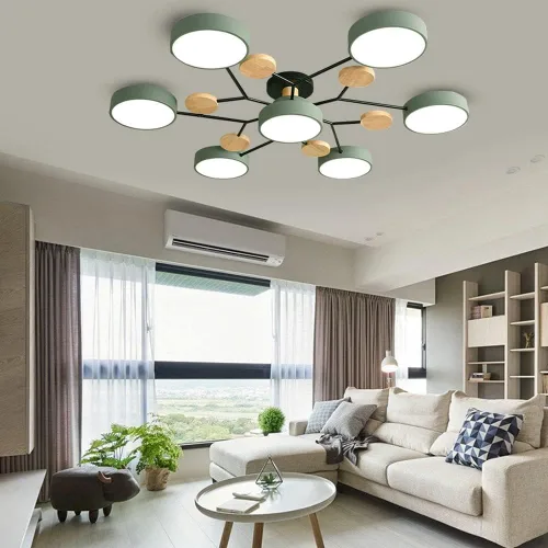 Vista 29 de Lámpara de techo LED regulable, lámpara de techo moderna de 9 pulgadas, montaje empotrado, de madera, de 12 W, lámpara blanca para sala de estar