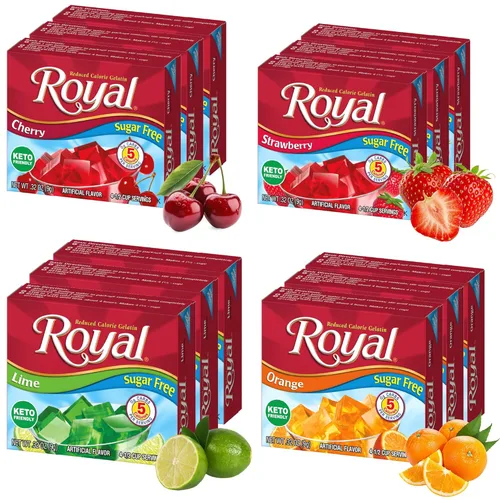 Vista 9 de Royal - Paquete variado de gelatina sin azúcar, 4 cajas, 4 sabores afrutados, fresa, cereza, naranja y lima, mezcla de postre de gelatina baja