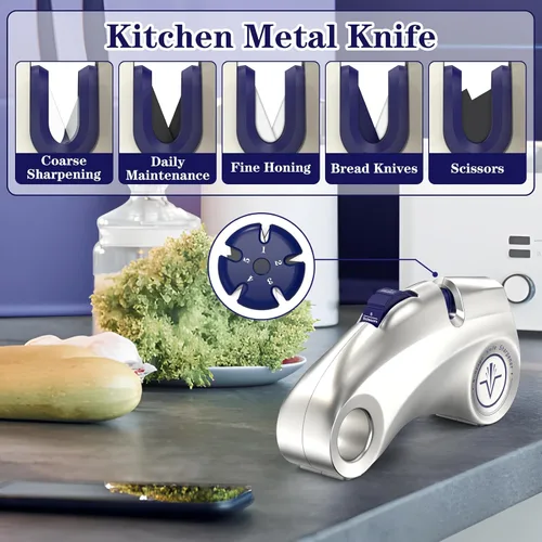 Vista 2 de Afilador de cuchillos de 5 etapas con ajuste manual de ciclo de 15 ° Diamond-Coated Carbide Ceramic, For Precision, Professional, Bread, Serrated