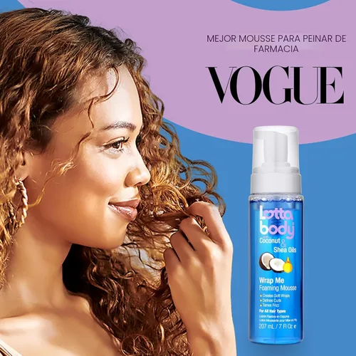 Vista 6 de Lottabody Mousse en espuma con aceite de coco y manteca de karité Wrap Me, crea envoltorios suaves, mousse para cabello rizado, define rizos