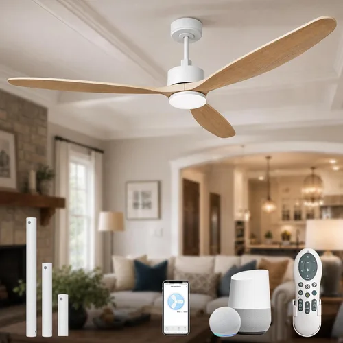 Vista 11 de Ventilador de techo inteligente de 70 pulgadas con luces, ventilador de techo con aspas de madera maciza con control remoto, Alexa, controles