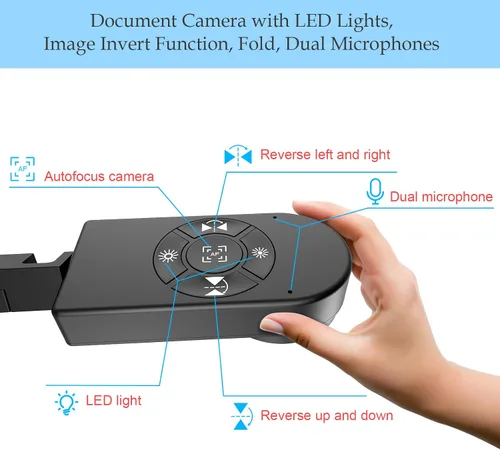 Vista 3 de Cámara de documentos USB de 8 MP para profesores y aula para tamaño A3 A4 con doble micrófono, luz LED de 3 niveles, arriba y abajo, inversión