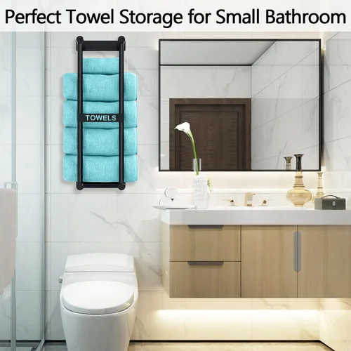 Vista 2 de STWWO Toallero para Baño Montado en Pared, Toallero de Pared de 22 Pulgadas para Toallas Enrolladas, Almacenamiento de Toallas para Baño Pequeño
