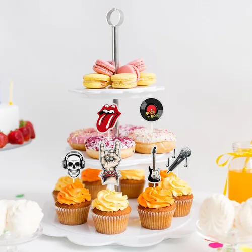 Vista 6 de Decoración para cupcakes de postre Rock and Roll, 18 piezas de decoración de pastel de cumpleaños con temática musical retro de los años 80