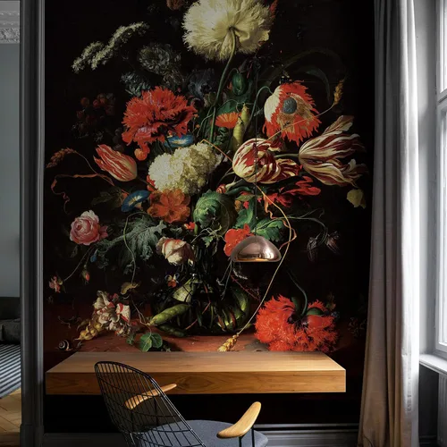 Vista 7 de Zeeko Murales de pared florales oscuros para despegar y pegar, 59 pulgadas de ancho x 98 pulgadas de alto, papel tapiz de flores 3D vintage