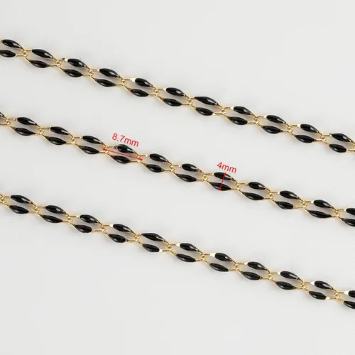 Vista 3 de Cadena de goteo de aceite negro para hacer joyas, carrete de cadena de eslabones de cable de latón chapado en oro con anillos abiertos y cierres