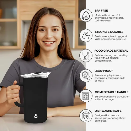 Vista 4 de Jarra aislada de acero inoxidable con tapa, jarra aislada al vacío de doble pared de 67 oz para bebidas frías Negro