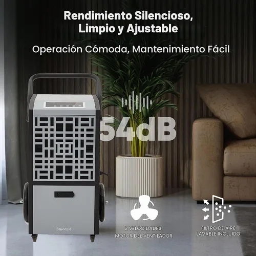 Vista 4 de Deshumidificador comercial de 105 pintas para sótanos y espacios industriales - Bomba integrada, manguera de drenaje, funcionamiento continuo
