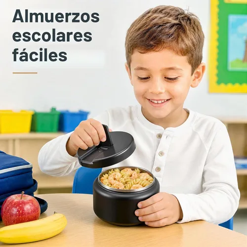 Vista 2 de Tarro para niños de 13.5 oz para alimentos calientes, tarro de alimentos aislado al vacío con tapa de hebilla, contenedor de almuerzo aislado