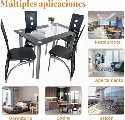 Vista 8 de HomVent Juego de mesa de comedor para 4, pequeño comedor de vidrio templado, mesa de cocina y sillas para espacios pequeños, transparente, blanco