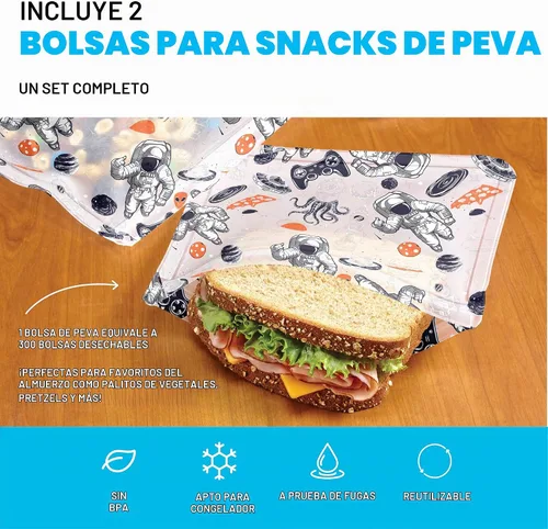 Vista 2 de Fit & Fresh Lonchera aislada para niños y niñas, bolsa de almuerzo para niños con 2 bolsas de aperitivos reutilizables, lonchera escolar