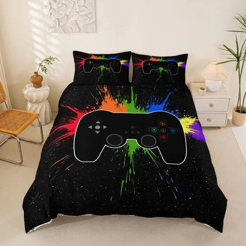 Vista 24 de Erosebridal - Ropa de cama para adolescentes y niños, estampado de control de videojuegos, funda de edredón tamaño individual, 2 piezas con 1 funda