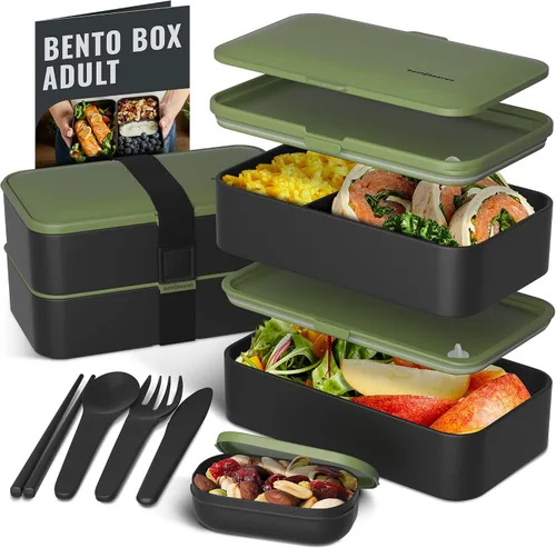 Vista 8 de Bentoheaven Lonchera Bento de alta calidad para adultos con compartimentos para mujeres y hombres, juego de utensilios, palillos y recipiente