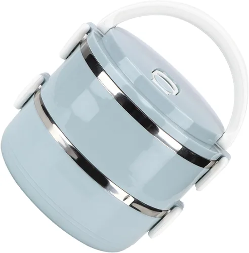 Vista 2 de Fiambrera portátil de acero inoxidable azul con aislamiento térmico para fideos de arroz, contenedor de alimentos, calentador de alimentos portátil