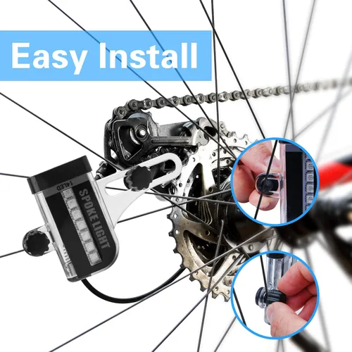 Vista 6 de Luces de rueda de bicicleta, luz LED impermeable para radios de bicicleta, luces de neumáticos de seguridad brillantes con encendido/apagado