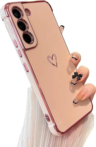 Vista 4 de DEFBSC Funda compatible con Samsung Galaxy S22 Plus con corazón dorado, borde chapado de lujo, protección completa de la cámara, para mujeres