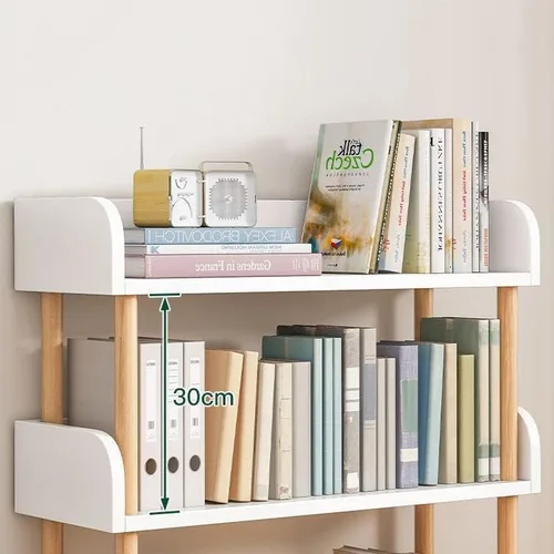 Vista 3 de Estantería de 3 niveles, estantería estándar para el hogar, moderna estantería de madera con estantes rectangulares para dormitorio, oficina Blanco