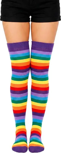 Vista 16 de Calcetines altos para mujer, calcetines altos a rayas hasta el muslo Bandera estadounidense