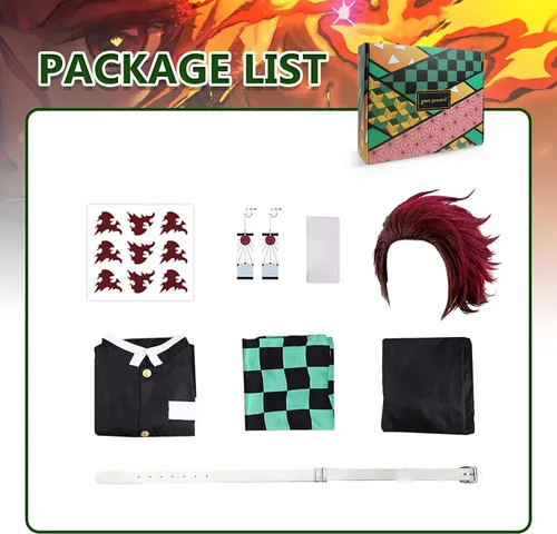 Vista 5 de Kahopy Conjunto de disfraz de cosplay de anime con peluca y aretes, uniforme para Halloween (verde, pequeño)