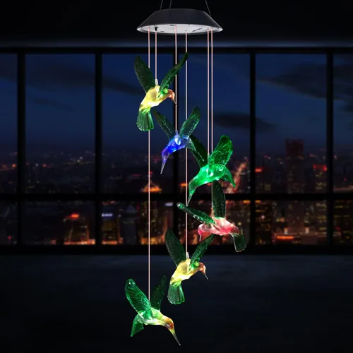 Vista 2 de Regalos para mujeres, campanillas de viento solares de colibrí (7 colores cambiantes), regalos de colibrí para mamá/abuela/esposa/padres/amigos