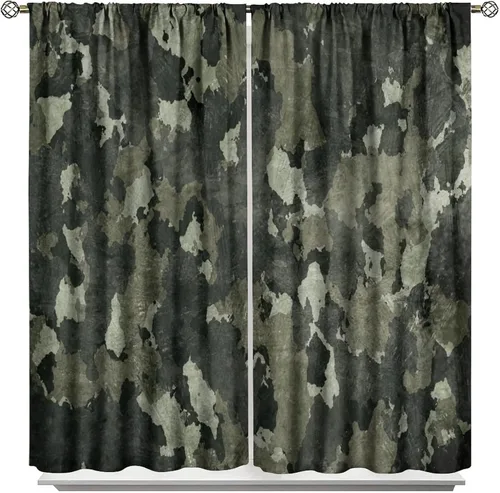 Vista 37 de Cortinas opacas de camuflaje de bosque, animales salvajes, osos, ciervos, alces, con bolsillo para barra, para sala de estar, dormitorio, decoración