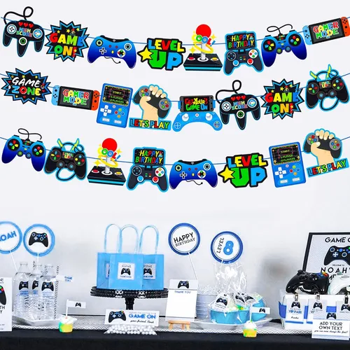 Vista 6 de 3 unidades de controlador de videojuegos, decoración de fiesta de video, decoración de cumpleaños para niños y niños, suministros de fiesta