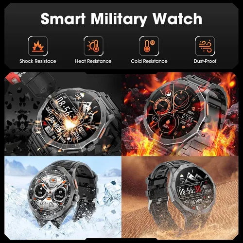 Vista 3 de Reloj inteligente militar para hombre, pantalla HD Ultra de 1.85 pulgadas, pantalla táctil, batería de 710 mAh, relojes inteligentes para Android