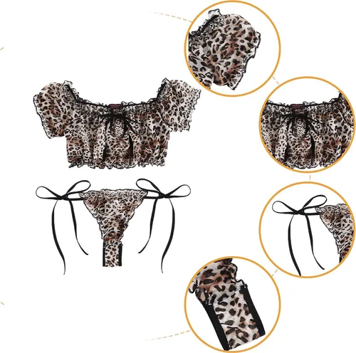 Vista 17 de Avidlove - Conjunto de brasier y braga con volantes, conjunto de lencería tipo babydoll de malla