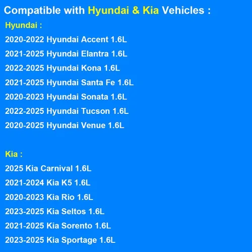 Vista 7 de Filtro de aceite 26350-2M000, 263502M000 Compatible con Hyundai Kia 1.6L - 2020-22 Accent, 2021-25 Elantra Santa Fe Sorento K5 Venue, 2022-25 Kona