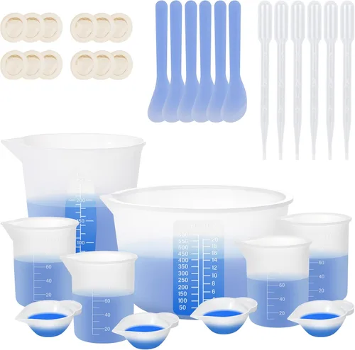Vista 7 de KISREL Tazas de medición de silicona para resina, suministros de resina con tazas de silicona de 250&100ml, tazas de mezcla de resina, varillas