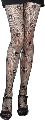 Vista 6 de SATINIOR 4 Pcs Halloween Fishnet Tights Fishnet Thigh High Stockings Goth Skull Stocking for Women