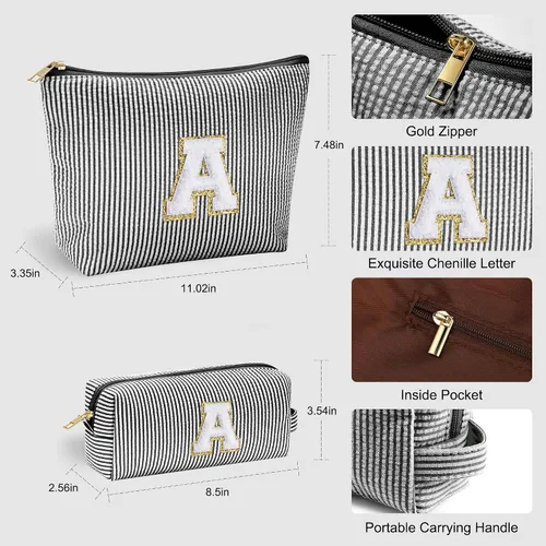 Vista 4 de YOOLIFE Regalos del Día de la Madre para Mujeres, Bolsa de Maquillaje con Iniciales, Bolsa de Maquillaje para Viaje, Bolsa de Maquillaje Negro