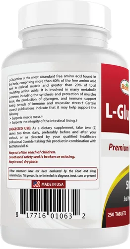 Vista 7 de Best Naturals L-Glutamina 500 mg 250 Comprimidos