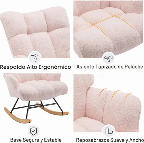 Vista 6 de Zedachica Mecedora de peluche rosa para guardería, tela de forro polar suave, ergonómica y ajustable, solo para uso en interiores Rosa bebé