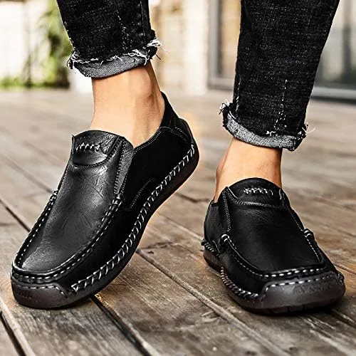 Vista 7 de ENLEN&BENNA Mocasines para hombre, informales, de cuero, ligeros, cómodos, para conducir, caminar