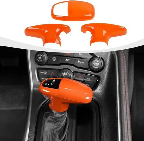 Vista 27 de RAZPOY Cubierta de la perilla de la palanca de cambios, protector de manija, accesorios interiores compatibles con Dodge Challenger Charger Negro