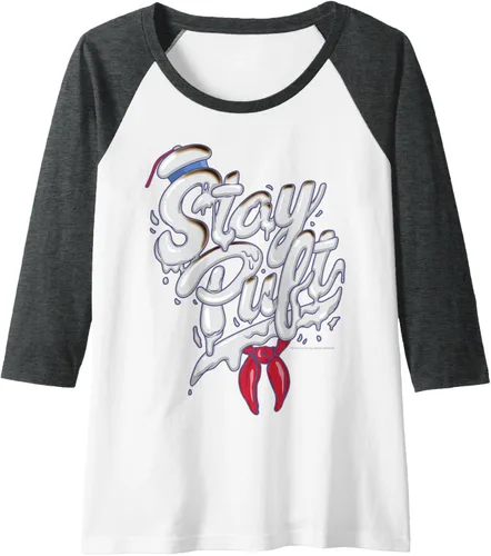 Vista 10 de Ghostbusters Camiseta de béisbol Stay Puft estilo Marshmallow Man Font raglán, Negro, S