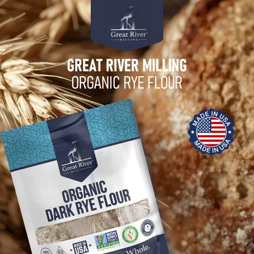 Vista 8 de Great River Milling Harina de centeno oscuro orgánica Grano entero, sin transgénicos, kosher, sin bromatos Sabor terroso para pan de centeno