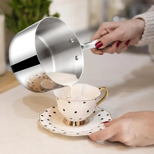 Vista 6 de TeamFar Cacerola de 1 cuarto de galón con tapa, olla de cocina pequeña de acero inoxidable con mango ergonómico, para inducción, gas, electricidad