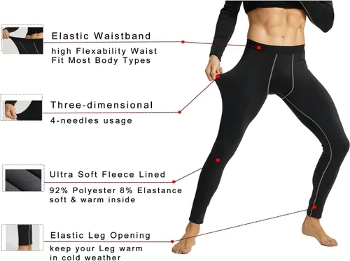 Vista 5 de YUSHOW Ropa interior térmica para hombre con forro polar largo conjunto de capa base de hockey clima frío invierno