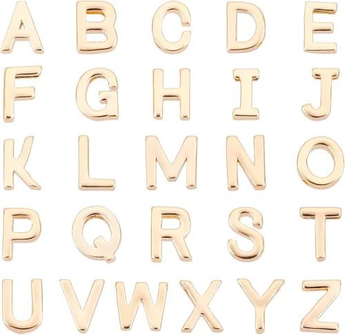 Vista 6 de PH PandaHall 26 estilos chapados en oro de 18 quilates, eslabones del alfabeto de latón, colgantes de letras mayúsculas A-Z para aretes, collares