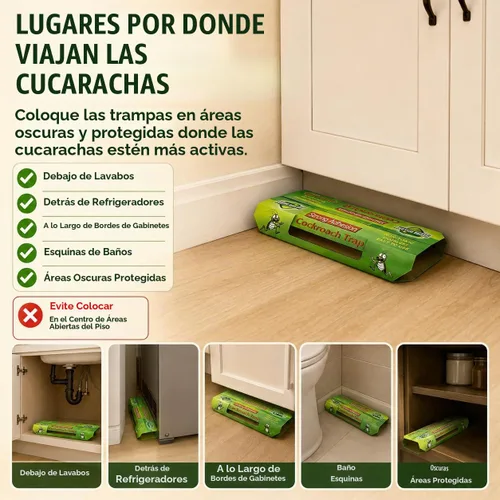 Vista 2 de Trampas para Cucarachas de Interiores Paquete de 20, Trampas Adhesivas para Cucarachas de Interiores del Hogar, Trampas Adhesivas de Pegamento