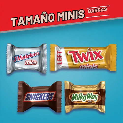 Vista 3 de Mars SNICKERS, TWIX, 3 MUSKETEERS & MILKY WAY Paquete Variado de Mini Barras de Chocolate Envueltas Individualmente, Surtido a Granel, Bolsa de 67.2