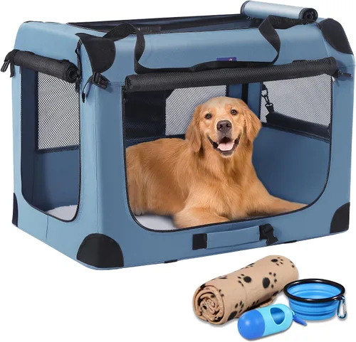 Vista 13 de Jaula portátil plegable para perros Petprsco, jaula de viaje para perros 24x17x17 con manta suave y cálida y cuenco plegable para gatos grandes