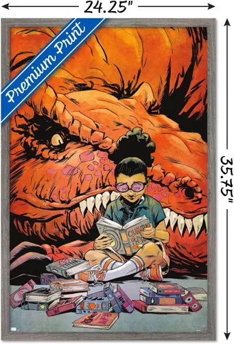 Vista 3 de Trends International Marvel Moon Girl & Devil Dinosaur - Póster de pared de lectura, 22.375 x 34 pulgadas, versión enmarcada de madera de granero