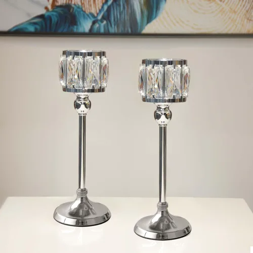 Vista 8 de Candelabro votivo de 3 brazos, candelabros de cristal, centros de mesa de boda para mesas, candelabros de cristal, decoración de mesa (negro)
