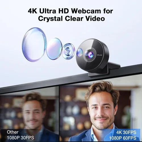 Vista 2 de EMEET C950 Cámara Web 4K para PC - Enfoque Automático PDAF, Cámara Web USB con Micrófono y Cubierta de Privacidad Física, 1080P@60FPS, USB 2.0
